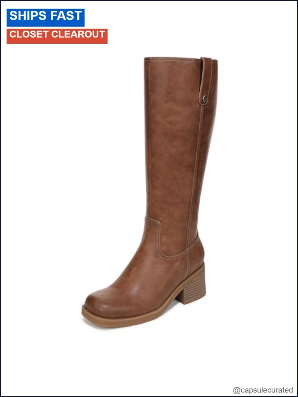 Women's Knee High Riding Boots Faux Leather Block Heel Zip